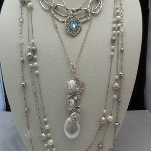5 Beautiful Silver Tone Necklaces some signed J035